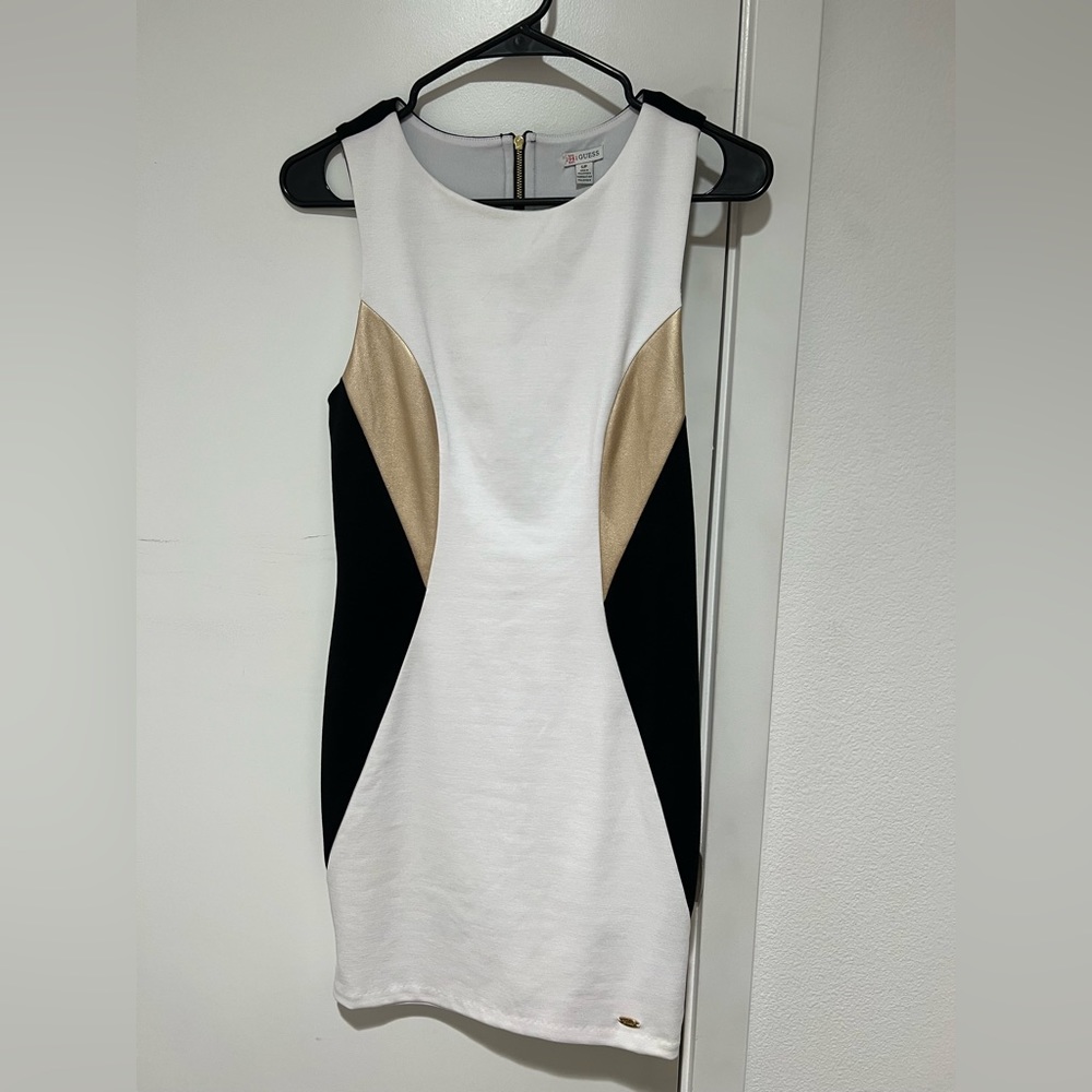 Guess Bodycon Work Dress White/Gold/Black